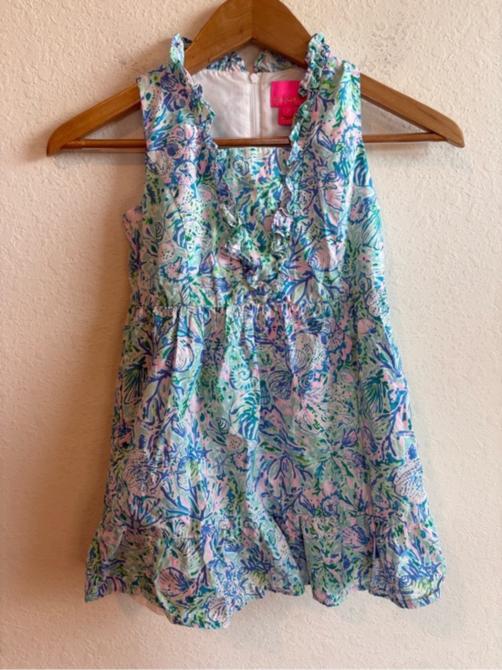Lilly Pulitzer Girls Sleeveless Ruffle Sundress in Blue & Pink Size 7